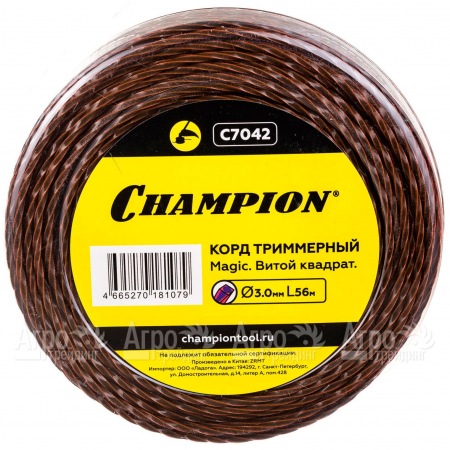 Корд триммерный Champion Magic 3.0мм, 56м (витой квадрат)+нож  в Севастополе